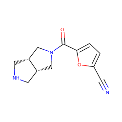 N#Cc1ccc(C(=O)N2C[C@@H]3CNC[C@@H]3C2)o1 ZINC000095577060