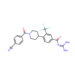 N#Cc1ccc(C(=O)N2CCC(c3ccc(C(=O)N=C(N)N)cc3C(F)(F)F)CC2)cc1 ZINC000095554828