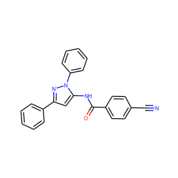 N#Cc1ccc(C(=O)Nc2cc(-c3ccccc3)nn2-c2ccccc2)cc1 ZINC000013704333