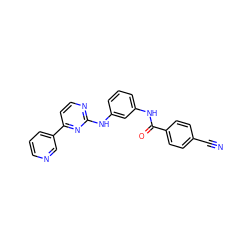 N#Cc1ccc(C(=O)Nc2cccc(Nc3nccc(-c4cccnc4)n3)c2)cc1 ZINC000029563169