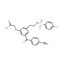 N#Cc1ccc(C(=O)c2cc(CCNS(=O)(=O)c3ccc(Cl)cc3)cc(CCC(=O)O)c2)cc1 ZINC000000835558