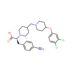 N#Cc1ccc(C[C@@H](C(=O)O)N2CCC(CN3CCC(Oc4ccc(Cl)c(Cl)c4)CC3)CC2)cc1 ZINC000095579530