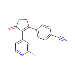 N#Cc1ccc(C2=C(c3ccnc(F)c3)C(=O)OC2)cc1 ZINC000299819585