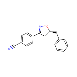 N#Cc1ccc(C2=NO[C@@H](Cc3ccccc3)C2)cc1 ZINC000095583259