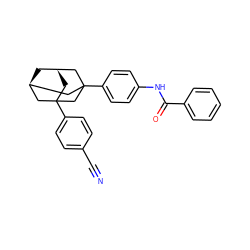 N#Cc1ccc(C23C[C@@H]4C[C@H](C2)CC(c2ccc(NC(=O)c5ccccc5)cc2)(C4)C3)cc1 ZINC000299858739