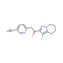 N#Cc1ccc(CC(=O)c2nn3c(c2Cl)CCCC3)nc1 ZINC000096911177