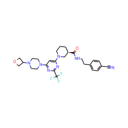 N#Cc1ccc(CCNC(=O)[C@@H]2CCCN(c3cc(N4CCN(C5COC5)CC4)nc(C(F)(F)F)n3)C2)cc1 ZINC000169310234