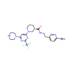 N#Cc1ccc(CCNC(=O)[C@@H]2CCCN(c3cc(N4CCNCC4)nc(C(F)(F)F)n3)C2)cn1 ZINC000169310238