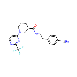 N#Cc1ccc(CCNC(=O)[C@@H]2CCCN(c3ccnc(C(F)(F)F)n3)C2)cc1 ZINC000169310223