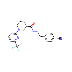 N#Cc1ccc(CCNC(=O)[C@@H]2CCCN(c3nccc(C(F)(F)F)n3)C2)cc1 ZINC000169310219