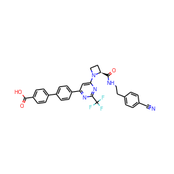 N#Cc1ccc(CCNC(=O)[C@@H]2CCN2c2cc(-c3ccc(-c4ccc(C(=O)O)cc4)cc3)nc(C(F)(F)F)n2)cc1 ZINC000169311905