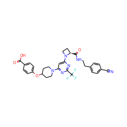 N#Cc1ccc(CCNC(=O)[C@@H]2CCN2c2cc(N3CCC(Oc4ccc(C(=O)O)cc4)CC3)nc(C(F)(F)F)n2)cc1 ZINC000169311903