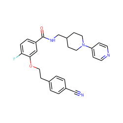 N#Cc1ccc(CCOc2cc(C(=O)NCC3CCN(c4ccncc4)CC3)ccc2F)cc1 ZINC000013643369