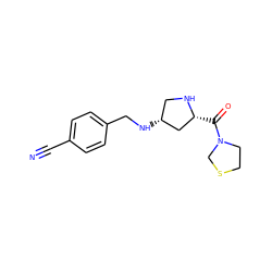 N#Cc1ccc(CN[C@@H]2CN[C@H](C(=O)N3CCSC3)C2)cc1 ZINC000028642113