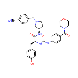 N#Cc1ccc(CN2CC[C@@H](NC(=O)[C@H](Cc3ccc(O)cc3)NC(=O)Nc3ccc(C(=O)N4CCOCC4)cc3)C2)cc1 ZINC000044362207