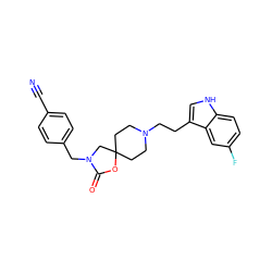 N#Cc1ccc(CN2CC3(CCN(CCc4c[nH]c5ccc(F)cc45)CC3)OC2=O)cc1 ZINC000013743421