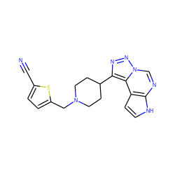 N#Cc1ccc(CN2CCC(c3nnn4cnc5[nH]ccc5c34)CC2)s1 ZINC001772603309