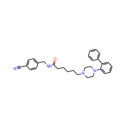 N#Cc1ccc(CNC(=O)CCCCCN2CCN(c3ccccc3-c3ccccc3)CC2)cc1 ZINC000040424136