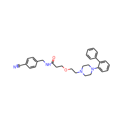 N#Cc1ccc(CNC(=O)CCOCCN2CCN(c3ccccc3-c3ccccc3)CC2)cc1 ZINC000222190585