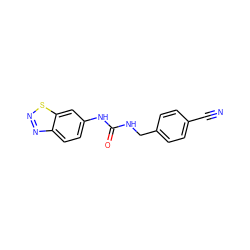 N#Cc1ccc(CNC(=O)Nc2ccc3nnsc3c2)cc1 ZINC000095582009