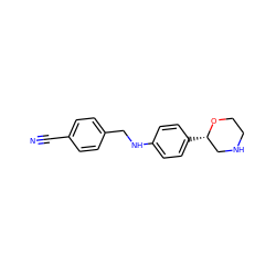 N#Cc1ccc(CNc2ccc([C@H]3CNCCO3)cc2)cc1 ZINC000150017171