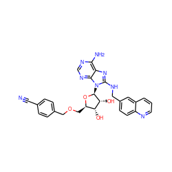 N#Cc1ccc(COC[C@H]2O[C@@H](n3c(NCc4ccc5ncccc5c4)nc4c(N)ncnc43)[C@H](O)[C@@H]2O)cc1 ZINC000044387693