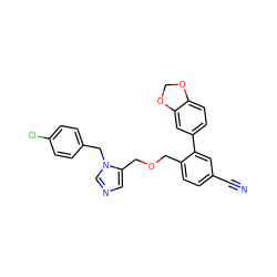 N#Cc1ccc(COCc2cncn2Cc2ccc(Cl)cc2)c(-c2ccc3c(c2)OCO3)c1 ZINC000028383471