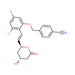 N#Cc1ccc(COc2cc(Cl)cc(Cl)c2/C=C/[C@@H]2C[C@@H](O)CC(=O)O2)cc1 ZINC000029410876