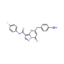 N#Cc1ccc(Cc2cc(=O)n3ncc(C(=O)Nc4ccc(F)cc4)c3[nH]2)cc1 ZINC000095920756