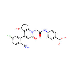 N#Cc1ccc(Cl)cc1-c1cc(=O)n(CC(=O)Nc2ccc(C(=O)O)cc2)c2c1C(=O)CC2 ZINC000221000619