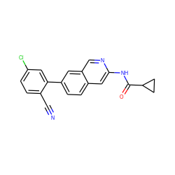 N#Cc1ccc(Cl)cc1-c1ccc2cc(NC(=O)C3CC3)ncc2c1 ZINC000144368897