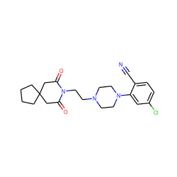 N#Cc1ccc(Cl)cc1N1CCN(CCN2C(=O)CC3(CCCC3)CC2=O)CC1 ZINC000013560139