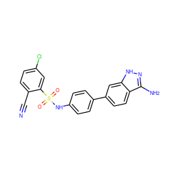 N#Cc1ccc(Cl)cc1S(=O)(=O)Nc1ccc(-c2ccc3c(N)n[nH]c3c2)cc1 ZINC000299819620