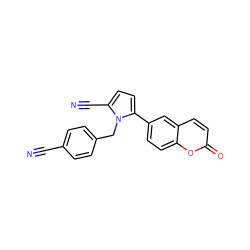 N#Cc1ccc(Cn2c(C#N)ccc2-c2ccc3oc(=O)ccc3c2)cc1 ZINC001772589657