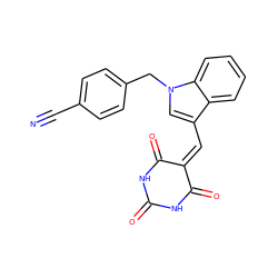 N#Cc1ccc(Cn2cc(C=C3C(=O)NC(=O)NC3=O)c3ccccc32)cc1 ZINC000045349850