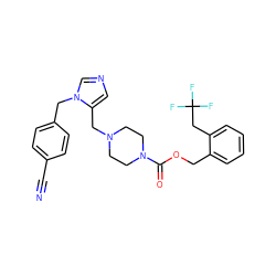 N#Cc1ccc(Cn2cncc2CN2CCN(C(=O)OCc3ccccc3CC(F)(F)F)CC2)cc1 ZINC000013444526