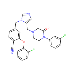 N#Cc1ccc(Cn2cncc2CN2CCN(c3cccc(Cl)c3)C(=O)C2)cc1Oc1ccccc1Cl ZINC000053224078