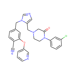 N#Cc1ccc(Cn2cncc2CN2CCN(c3cccc(Cl)c3)C(=O)C2)cc1Oc1cccnc1 ZINC000052542166