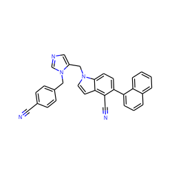 N#Cc1ccc(Cn2cncc2Cn2ccc3c(C#N)c(-c4cccc5ccccc45)ccc32)cc1 ZINC000014955841