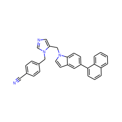 N#Cc1ccc(Cn2cncc2Cn2ccc3cc(-c4cccc5ccccc45)ccc32)cc1 ZINC000014955837