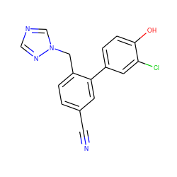 N#Cc1ccc(Cn2cncn2)c(-c2ccc(O)c(Cl)c2)c1 ZINC000045366198