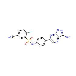 N#Cc1ccc(F)c(S(=O)(=O)Nc2ccc(-c3cnc4c(N)n[nH]c4n3)cc2)c1 ZINC000148878033