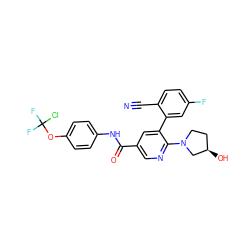 N#Cc1ccc(F)cc1-c1cc(C(=O)Nc2ccc(OC(F)(F)Cl)cc2)cnc1N1CC[C@@H](O)C1 ZINC000224429063