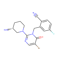 N#Cc1ccc(F)cc1Cn1c(N2CCC[C@@H](N)C2)ncc(Br)c1=O ZINC000034517718