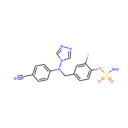 N#Cc1ccc(N(Cc2ccc(OS(N)(=O)=O)c(I)c2)n2cnnc2)cc1 ZINC000028701899