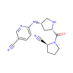 N#Cc1ccc(N[C@@H]2CN[C@H](C(=O)N3CCC[C@H]3C#N)C2)nc1 ZINC000028522103