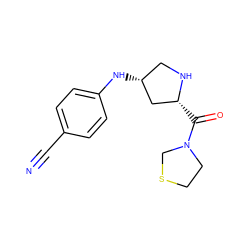 N#Cc1ccc(N[C@@H]2CN[C@H](C(=O)N3CCSC3)C2)cc1 ZINC000028641926