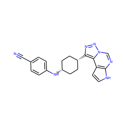 N#Cc1ccc(N[C@H]2CC[C@@H](c3nnn4cnc5[nH]ccc5c34)CC2)cc1 ZINC001772590020