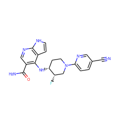 N#Cc1ccc(N2CC[C@@H](Nc3c(C(N)=O)cnc4[nH]ccc34)[C@@H](F)C2)nc1 ZINC000043196874