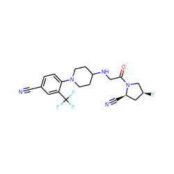 N#Cc1ccc(N2CCC(NCC(=O)N3C[C@@H](F)C[C@H]3C#N)CC2)c(C(F)(F)F)c1 ZINC000040933144